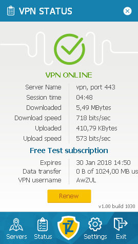 Status screen Trust.Zone VPN