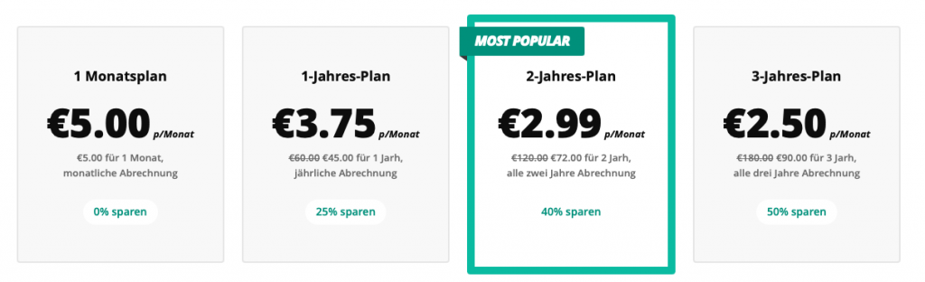 Anzeige von 5 Euro VPN Preisgestaltung