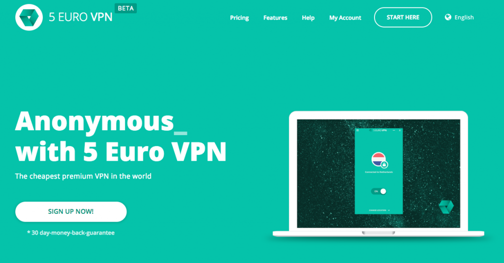 Screen of 5 Euro VPN website