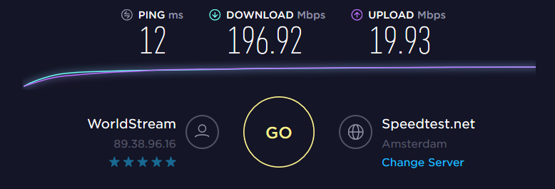 Screen of speedtest with local server