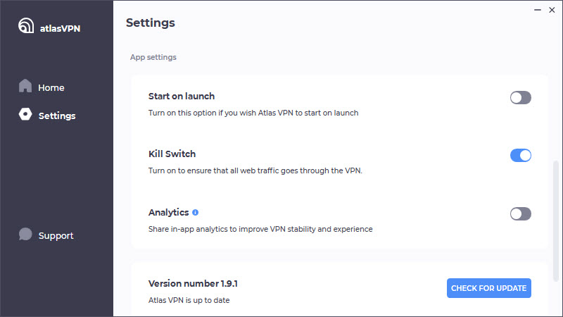 Atlas VPN kill switch enable