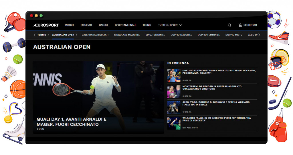 Australian Open in streaming su Eurosport in Italia