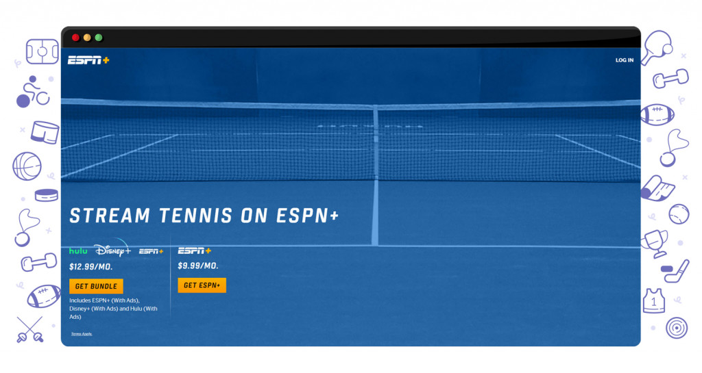 Tennis streaming live on the ESPN+ streaming platform