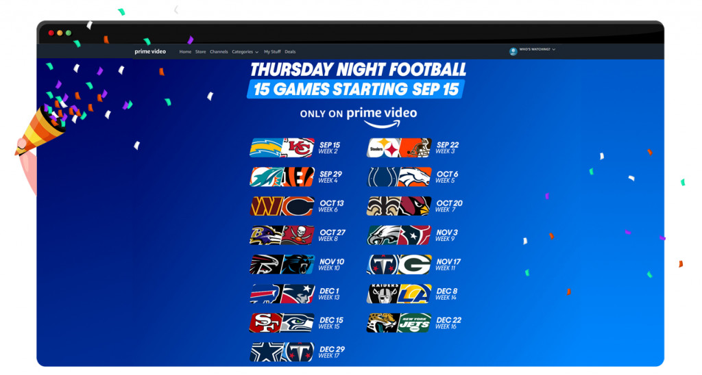 Thursday Night Football streaming on Amazon Prime Video in the US