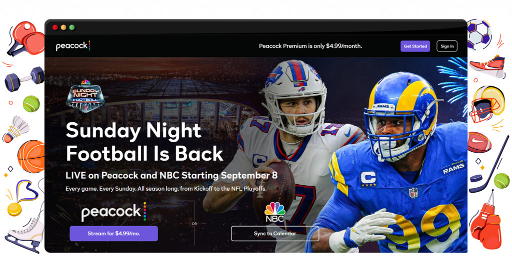 Transmisión del Sunday Night Football en Peacock TV