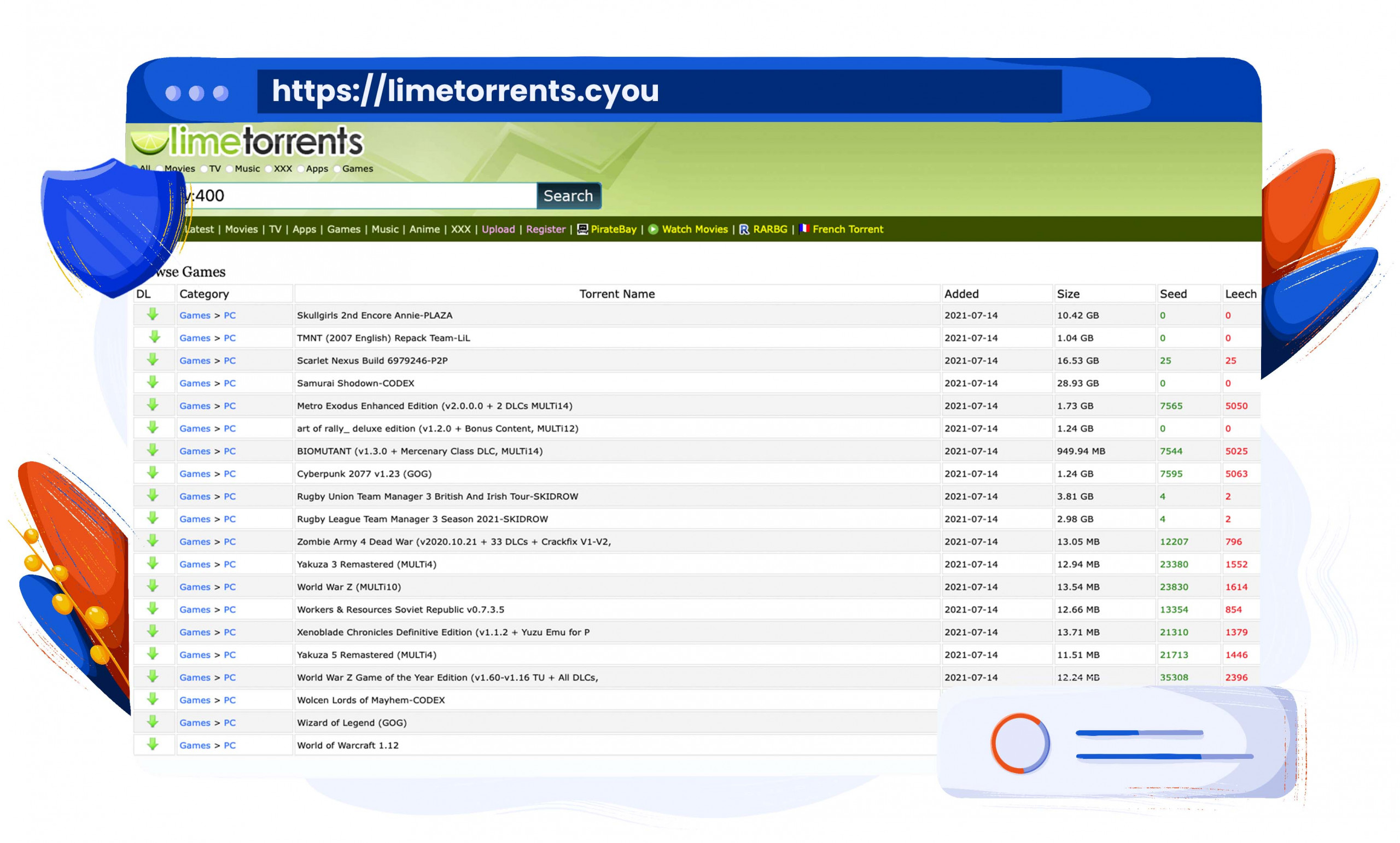 LimeTorrents has a wide catalogue of files