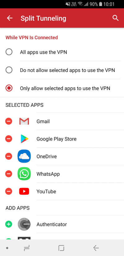 ExpressVPN split tunneling feature for Android