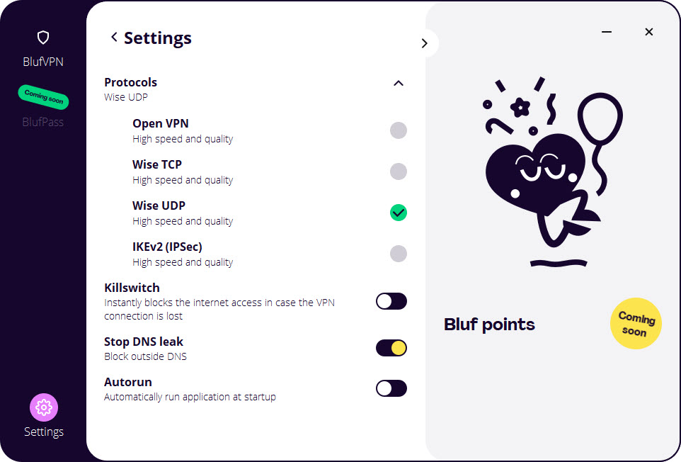 BlufVPN supported VPN protocols