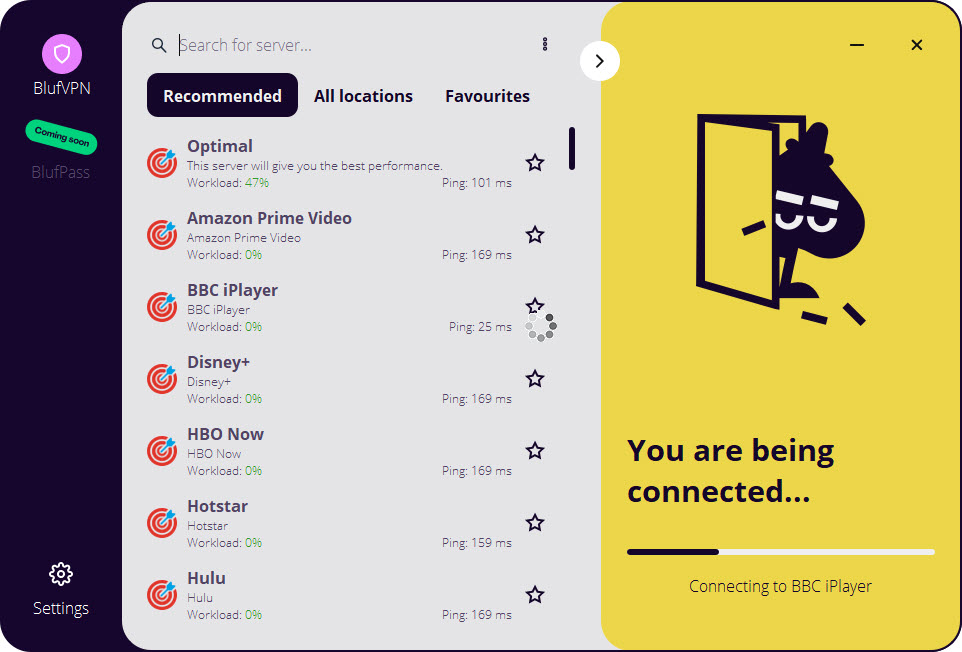 BlufVPN connecting to a server