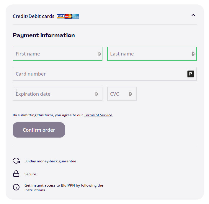 BlufVPN payment options
