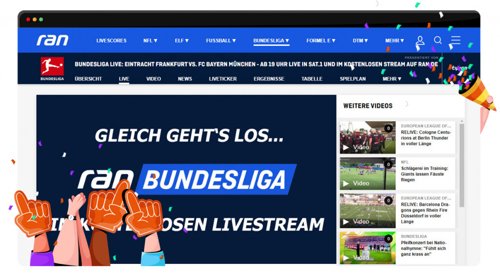 Bundesliga streaming on Ran for free in Germany