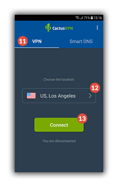 CactusVPN application for Android