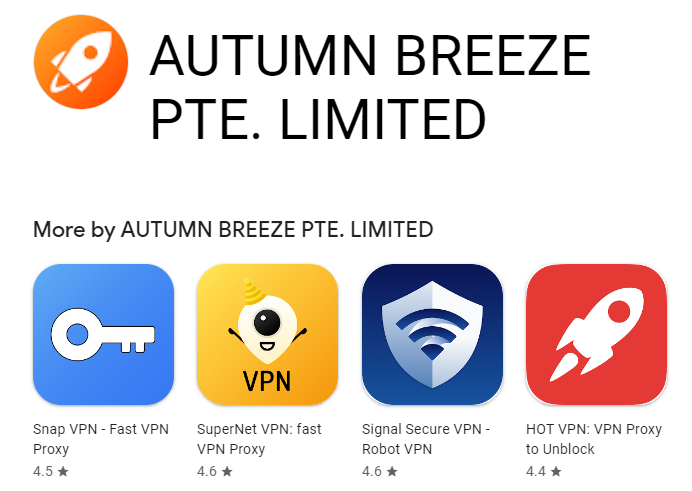 Autumn Breeze VPN apps in the Google Play store