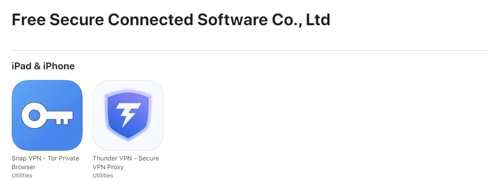 Free Secure Connected Software VPN apps in Apple App Store