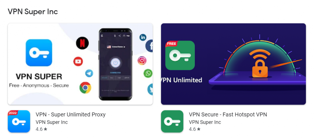 VPN Super Inc. VPN apps in the Google Play Store