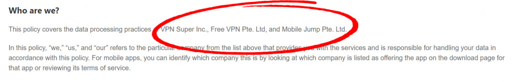 Mobile Jump privacy policy mentions Free VPN