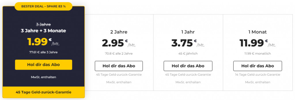 CyberGhost Abonnementpläne und Preise