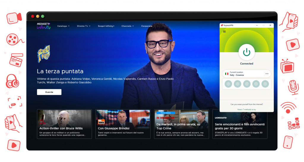 Streaming Mediaset dall'estero con ExpressVPN