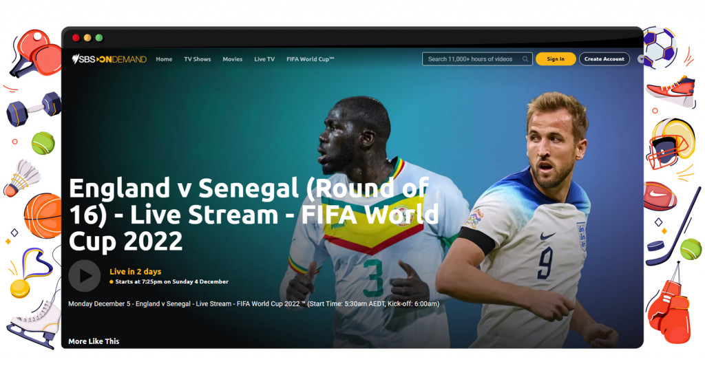 England - Senegal streaming live and free on SBS in Australia