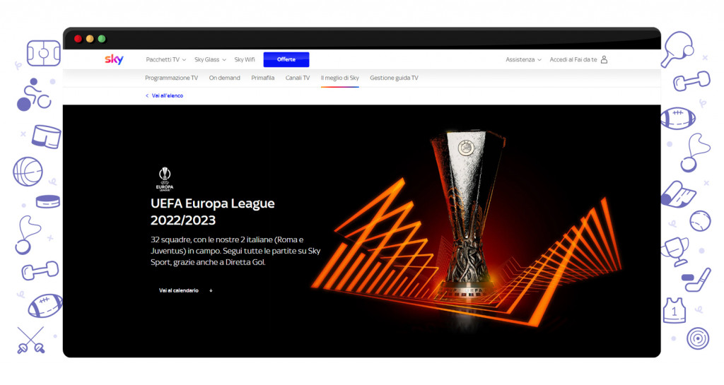 Europa League in streaming su Sky in Italia