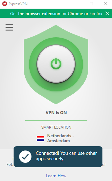 ExpressVPN csatlakoztatva – képernyőkép