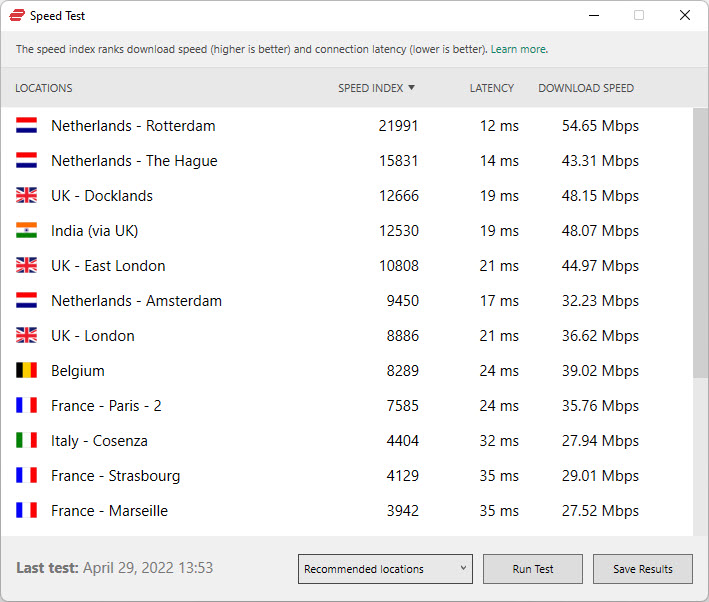 ExpressVPN In-App-Geschwindigkeitstest