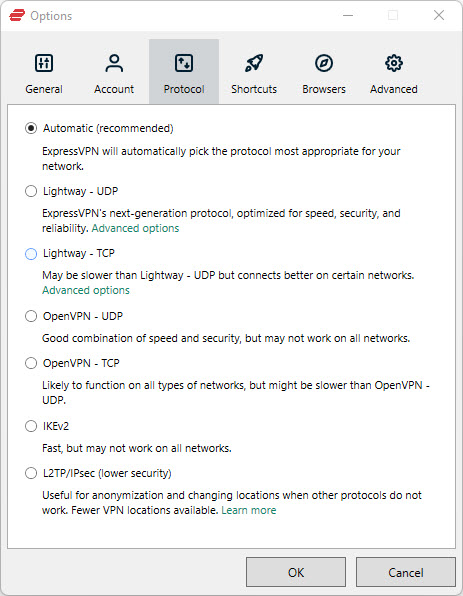 ExpressVPN connection protocols