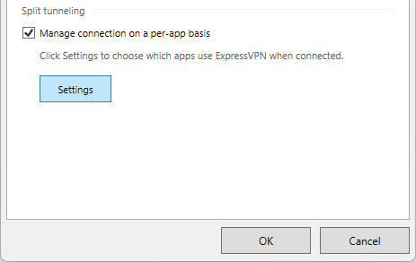 ExpressVPN split tunneling settings