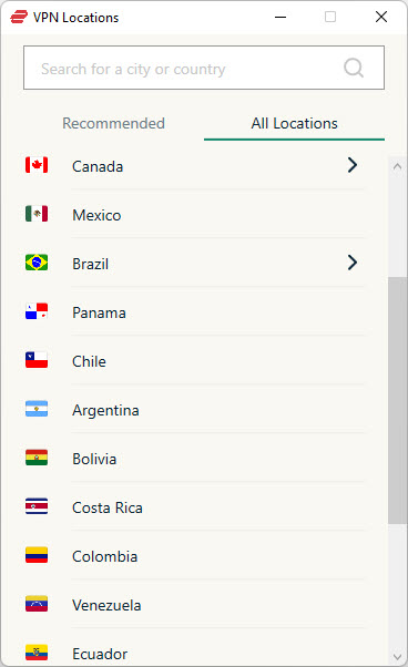 Server ExpressVPN in Nord e Sud America