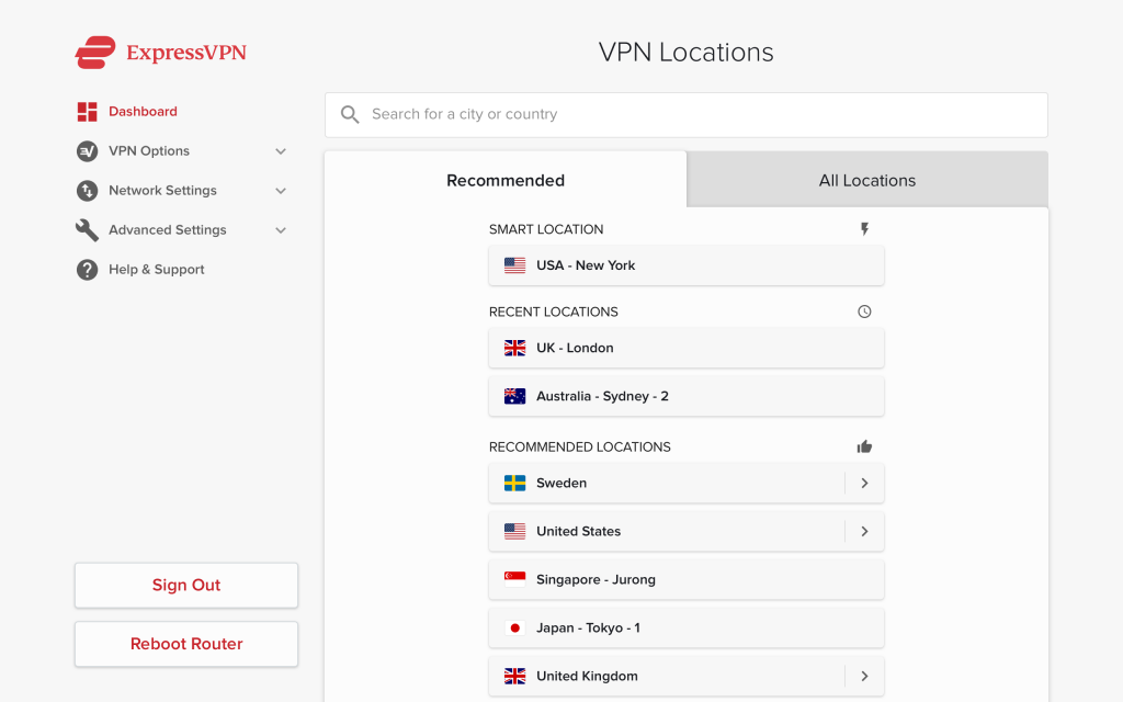 ExpressVPN sunucuları ve sunucu konumları