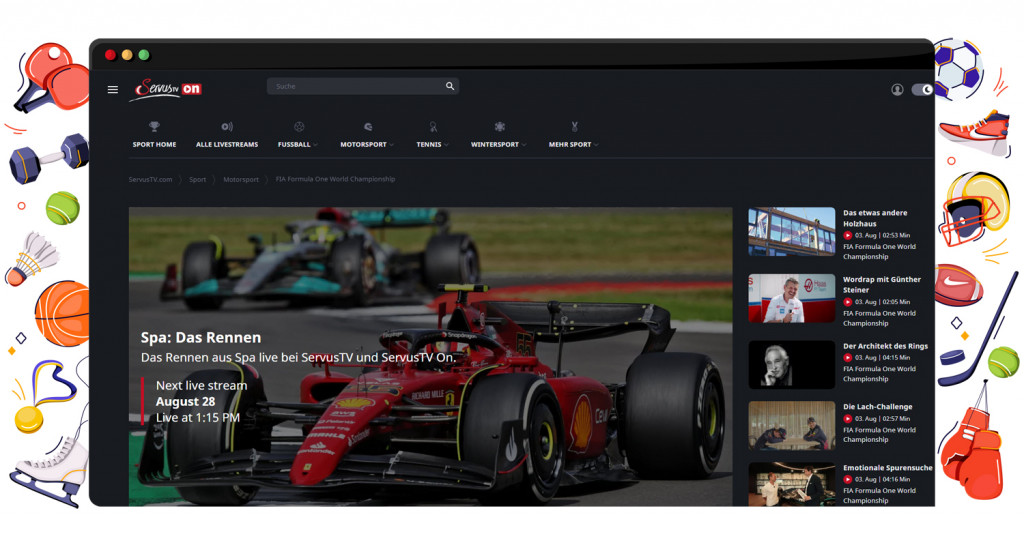 2022 Belgian GP streaming live and free on ServusTV