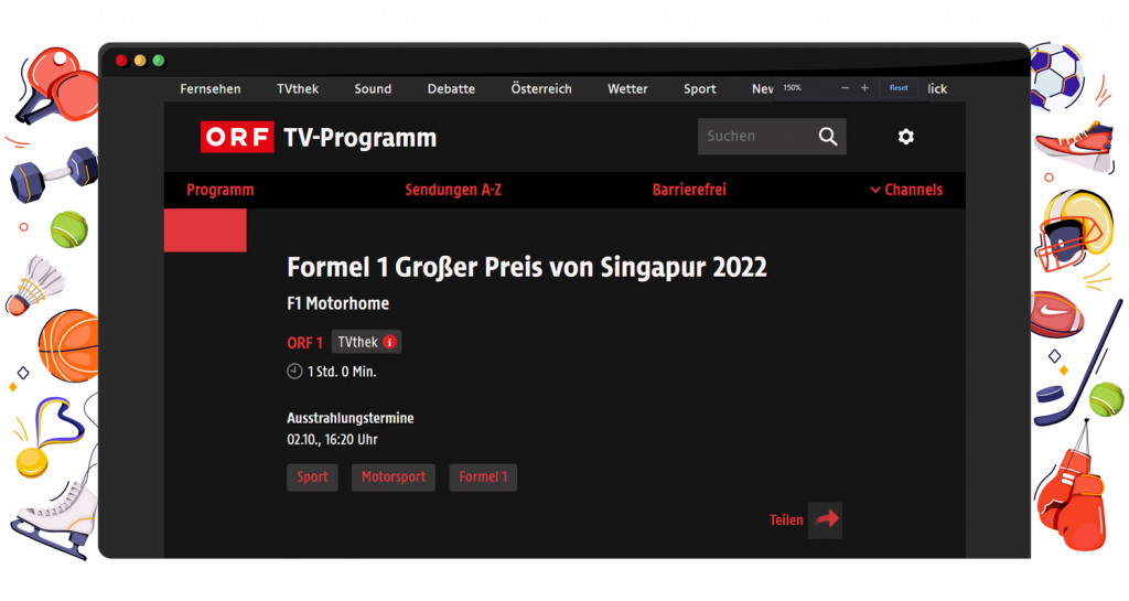 Singapore GP 2022 streaming live and free on ORF1