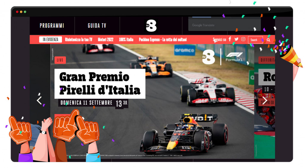 Italian GP streaming live and free on TV8
