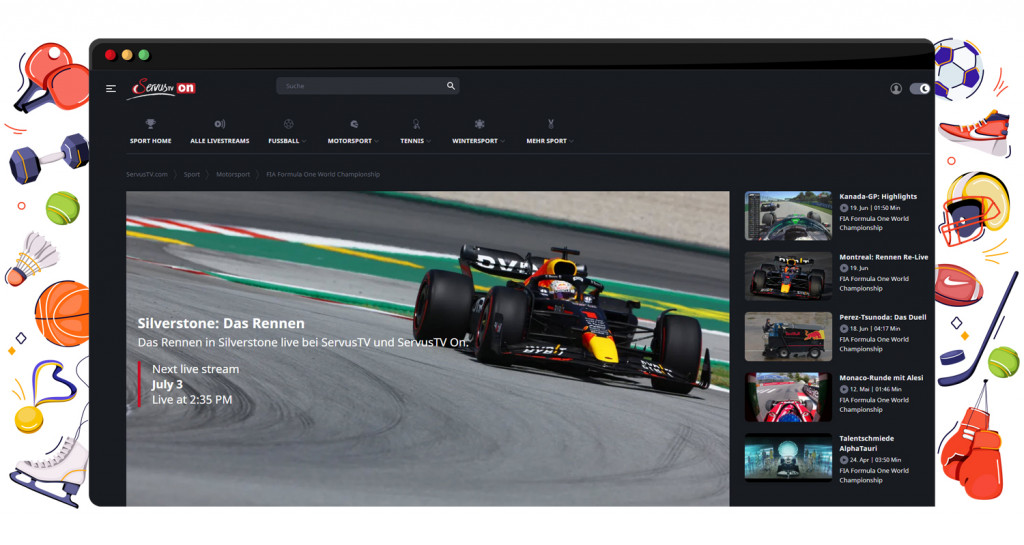F1 Silversone GP 2022 streaming op ServusTV