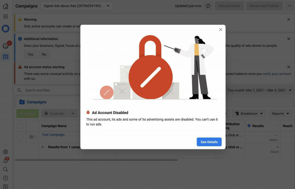 Signal's ad account banned on Facebook