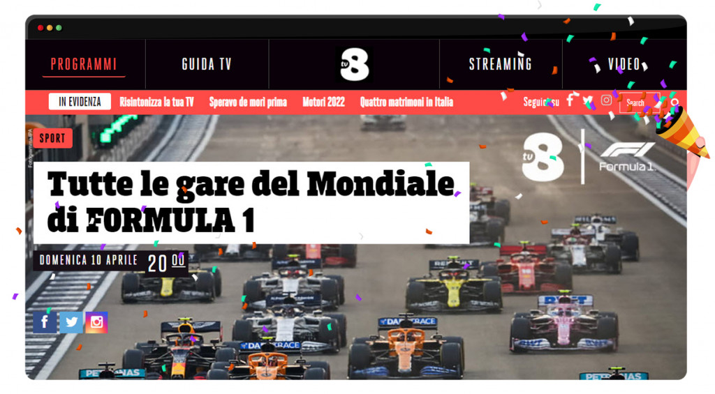 Formula 1 2022 in streaming su TV8 in Italia