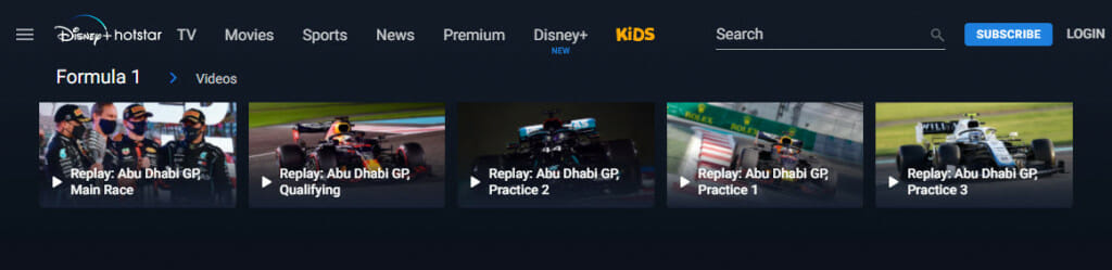 Formula 1 streaming on Hotstar