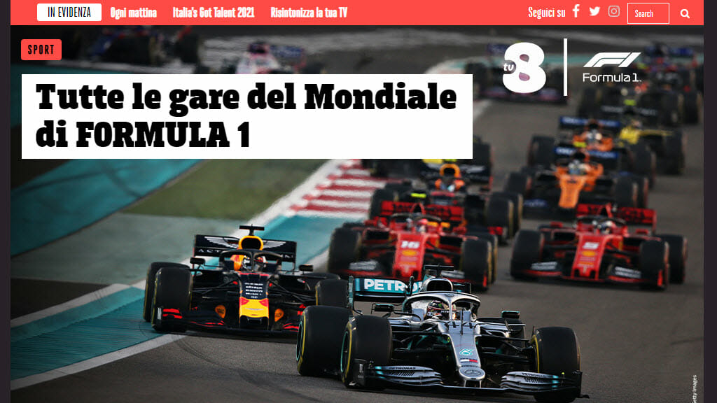 TV8 trasmette tutte le gare di Formula 1