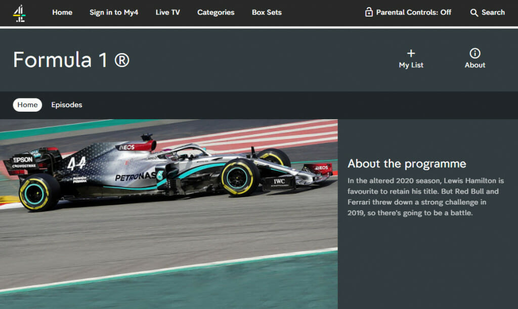 Formula 1 streaming on Channel 4 UK