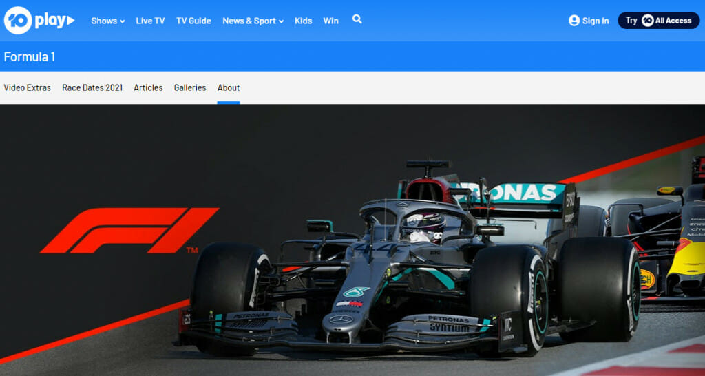 Formula 1 streaming on Network 10 Australia