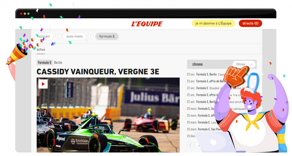 Formule E live en gratis streaming op L'Equipe in Frankrijk