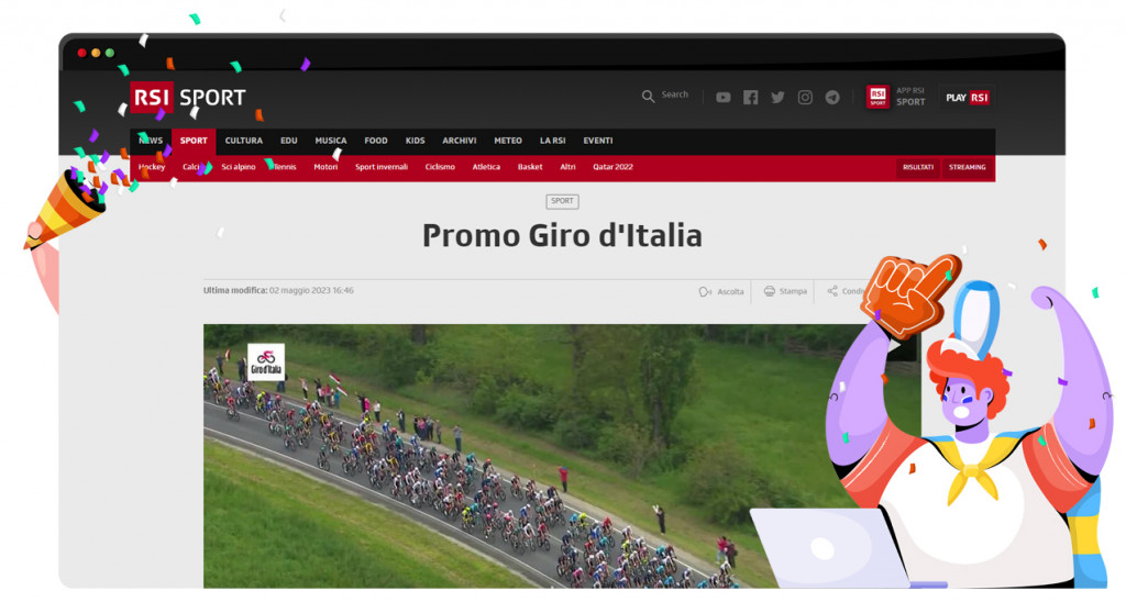 Giro d'Italia streaming live and for free on RSI in Switzerland