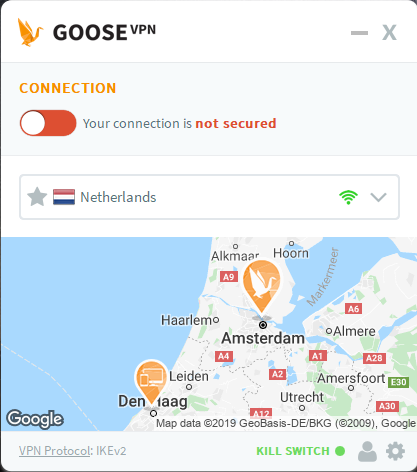 Mapa serwerów Goose VPN
