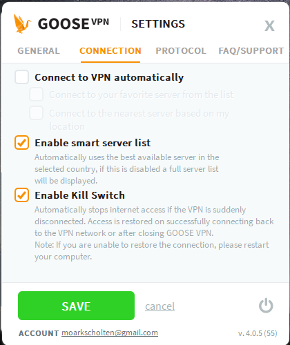 Funkcja wyłącznika awaryjnego Goose VPN