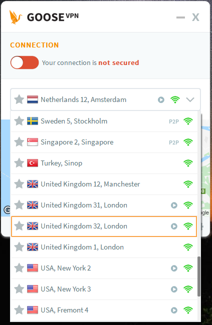 server list GOOSE VPN