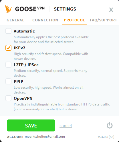encryption protocol settings GOOSE VPN