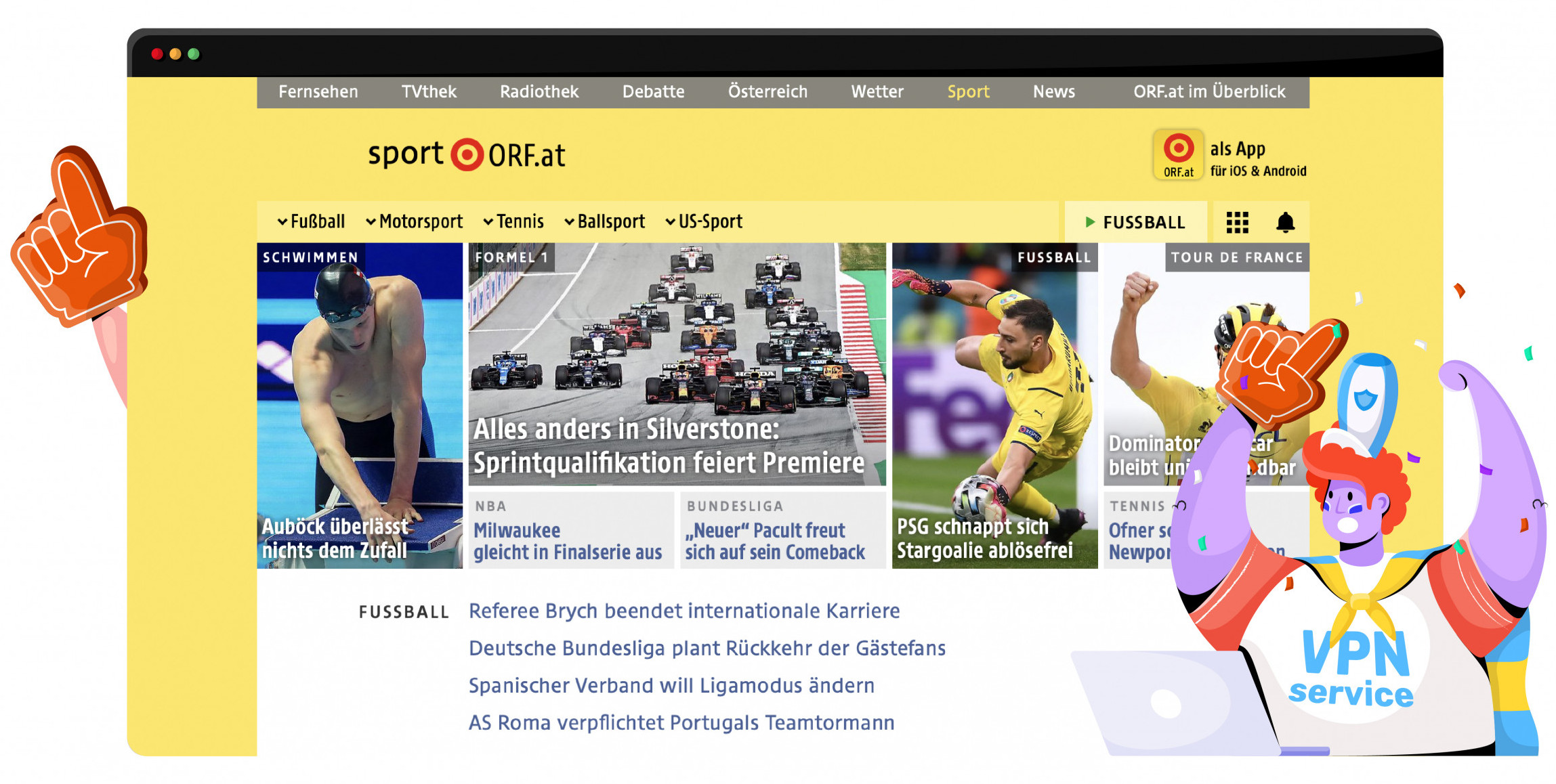 Transmite todo tipo de deportes en ORF1 con una VPN 
