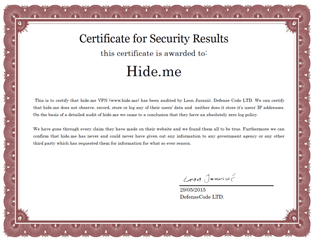 Hide.me DefenseCode LTD security audit