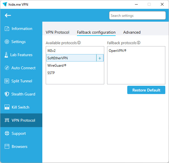 Fallback protocol setup