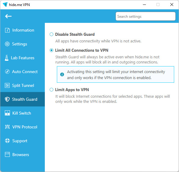 Hide.me Stealth Guard feature